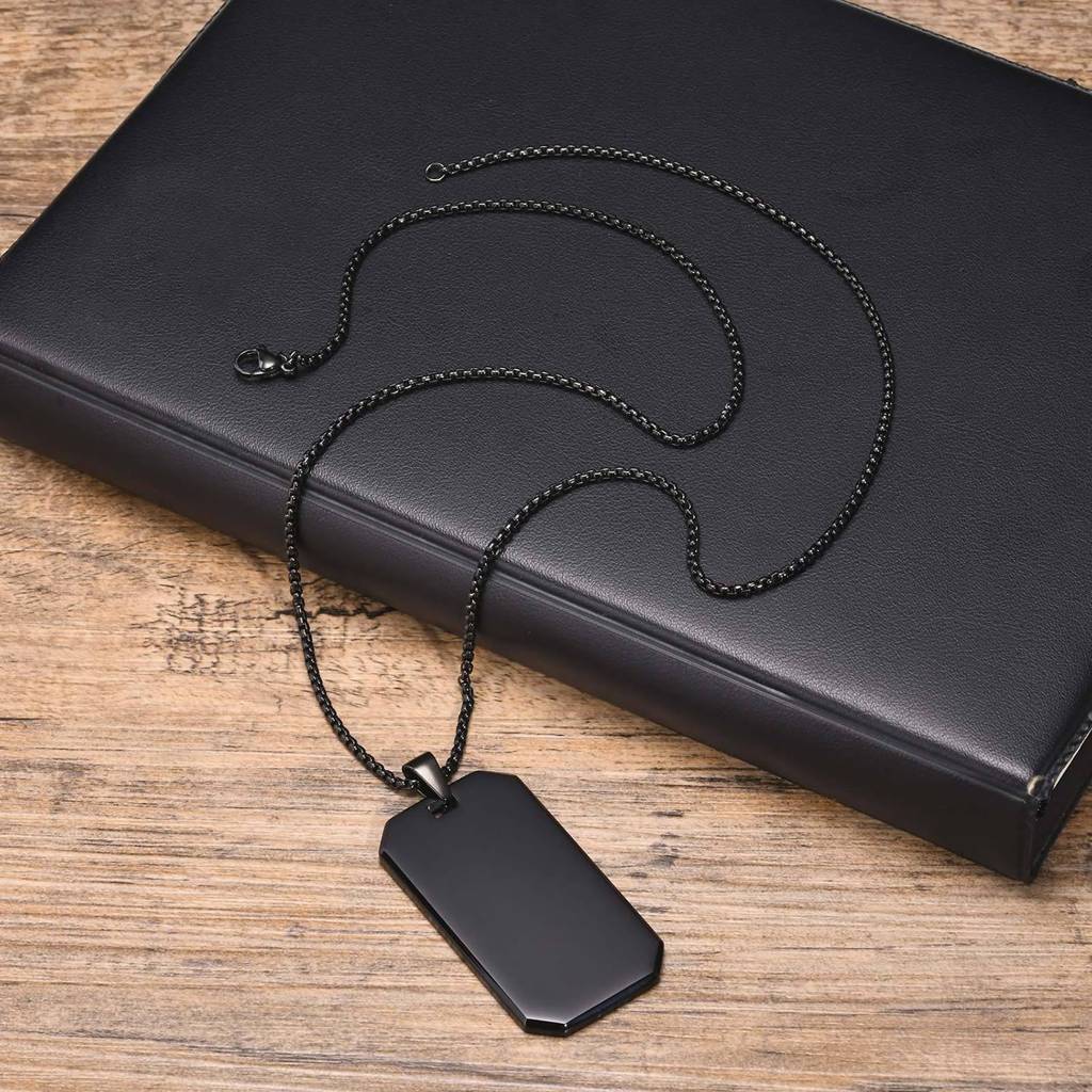 Black Stainless Steel Metal Army Military Theme Style Pendant With Chain Fashion Jewellery Gift For Men & Boys : PX9P68BL