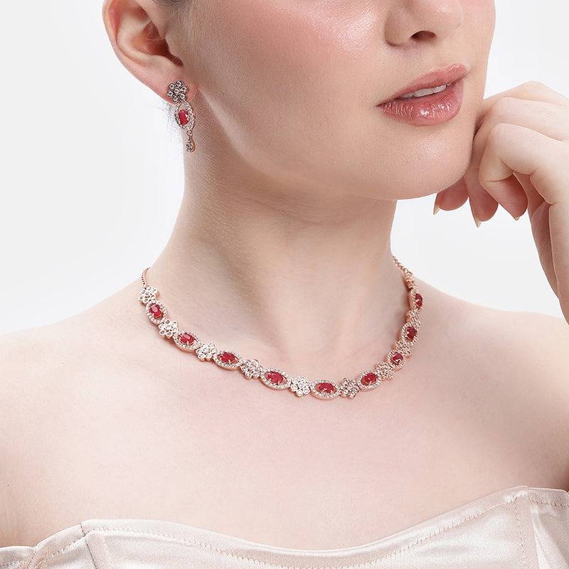Dazzling Cz Leaf Motif Necklace Set | Festive Ready : AD-884-RGRBNKER