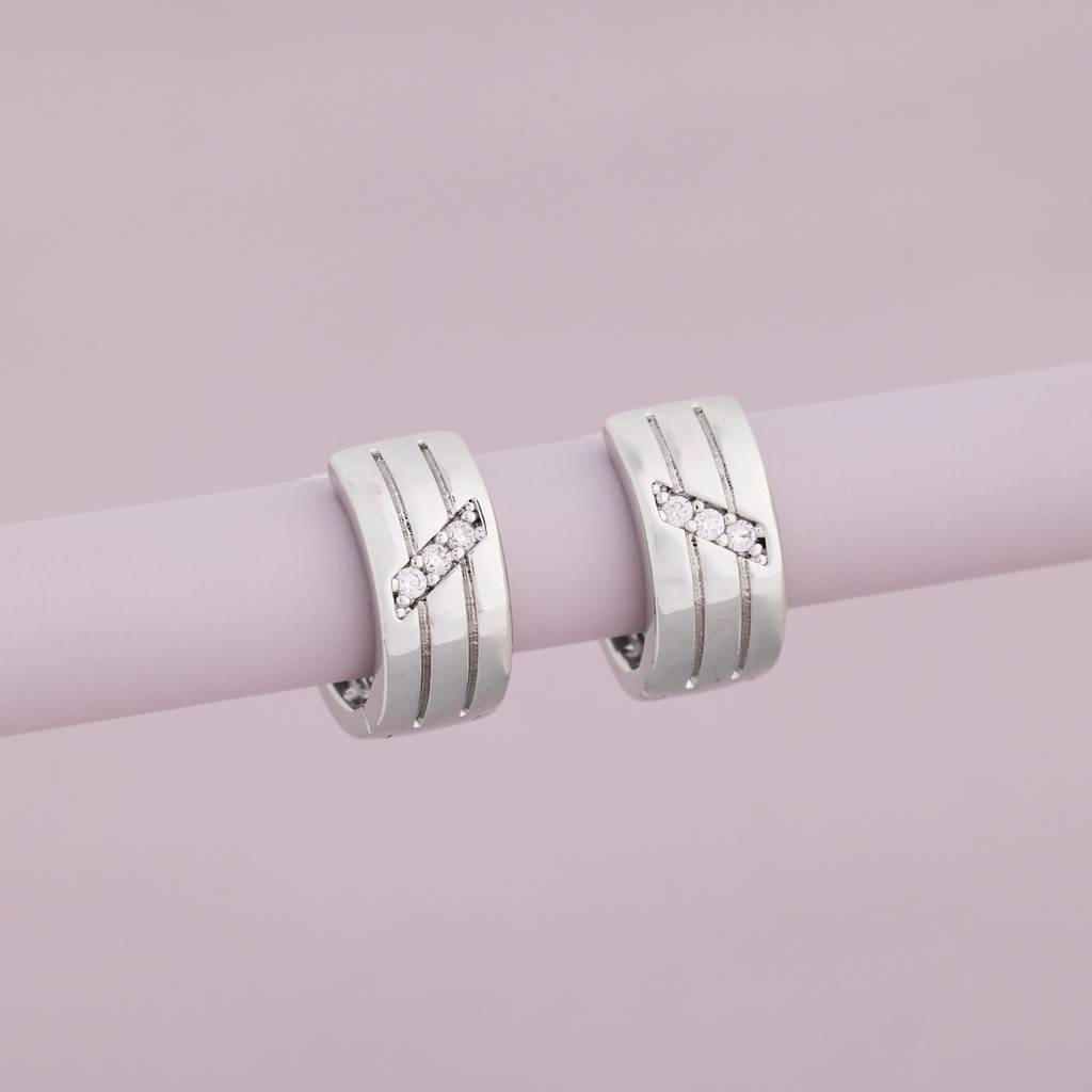 White Rhodium - Plated Casual Wear Trendy Zircon Earring - 460474 : 460474
