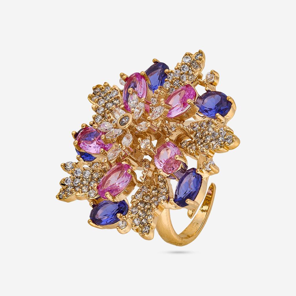 Pink-Sapphire Gold - Plated Party Wear Zircon Finger Ring - 460772 : 460772