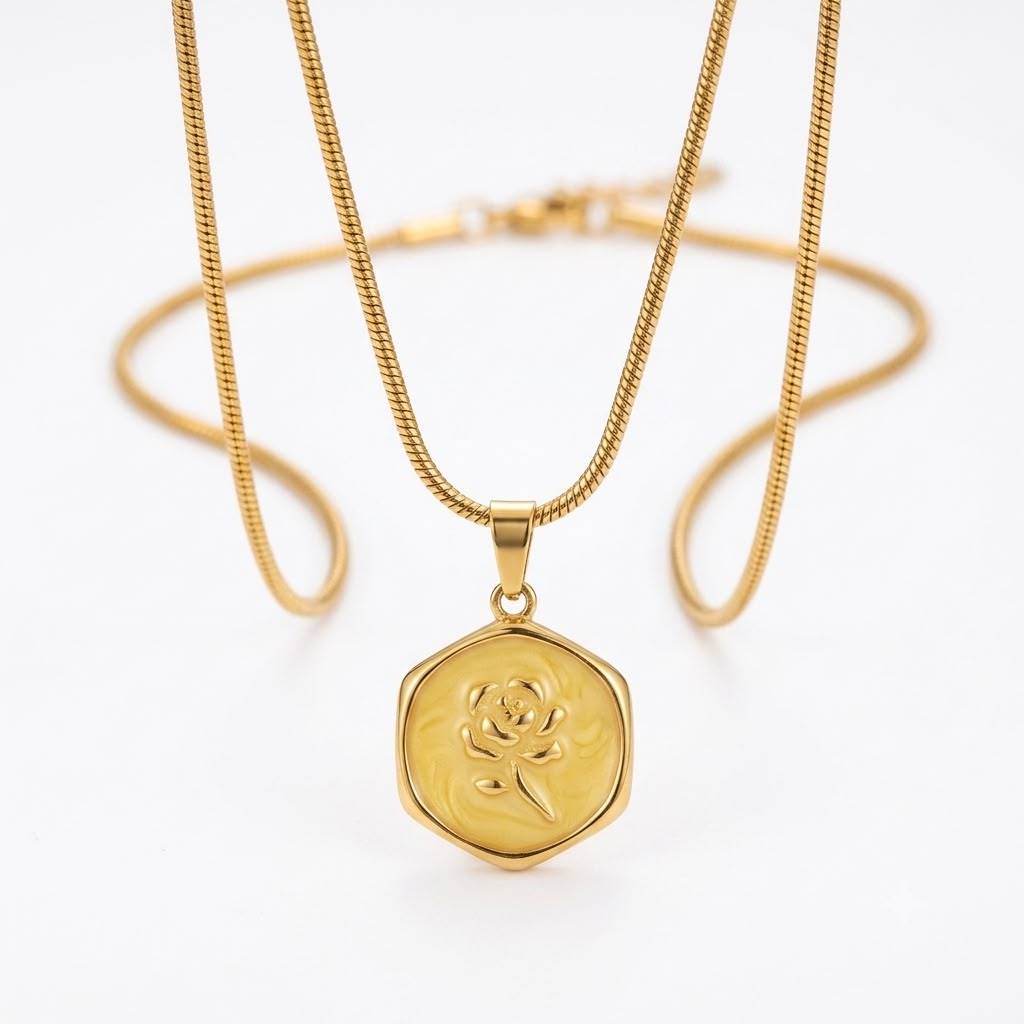 Gulzaar Rose Medallion — 18K Gold Plated, Anti Tarnish, Waterproof : BNG126