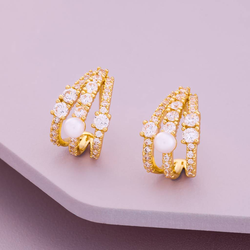 Pearl Gold - Plated Casual Wear Trendy Zircon Earring - 464458 : 464458