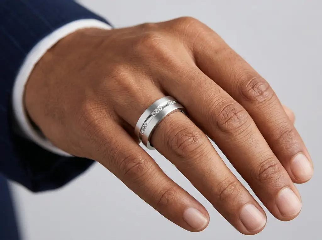 Three Stone Round Diamond Men'S Ring | Balanced Harmony Design : RCC0012-WH-Silver925-LabD-9