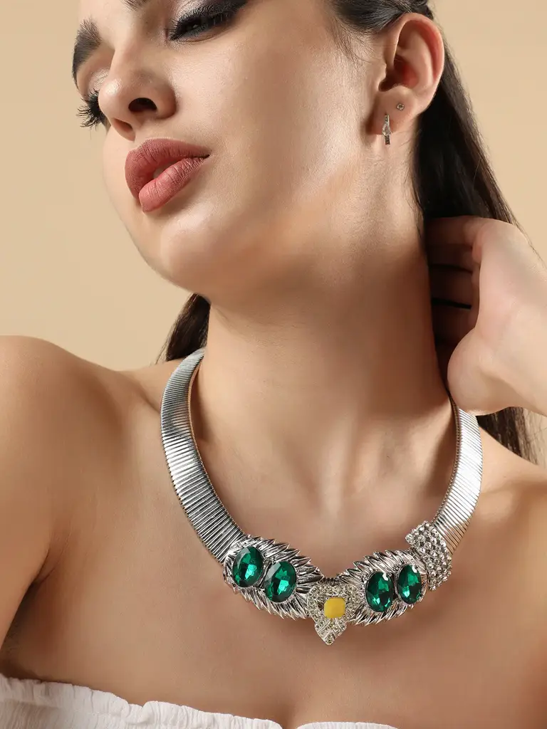 Golda-Multicolour Designer Statement Stones Necklace : SOHNCK3504