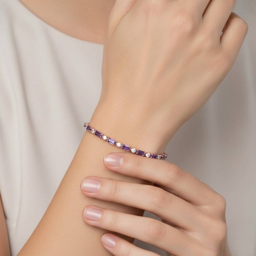 Purple Openable Bracelet For Women & Girls | Rose Gold Plated | Crystals Studded | Festive Stylish Design Jeweller : PX9B230CP