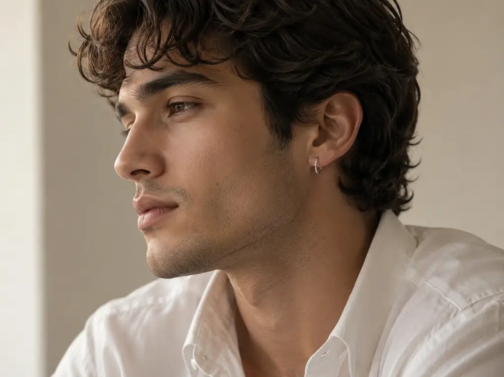 Round Diamond Hoop Men'S Earrings | Scattered Bezel Set Design : ER-CC-CZAI5-WH-Silver925-LabD