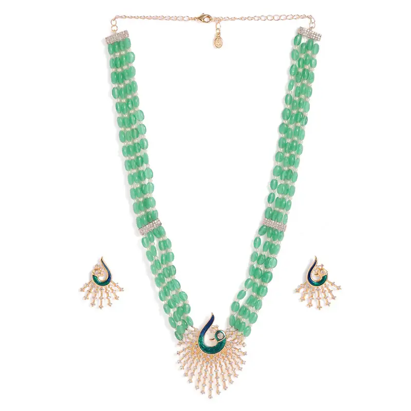 Morbagh Imperial Ruby Cz Bead Heritage Necklace Set | Reception Glam : AD-942-RGGN-NKER