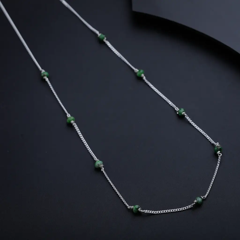 Green Sapphire Silver Chain : 64550551