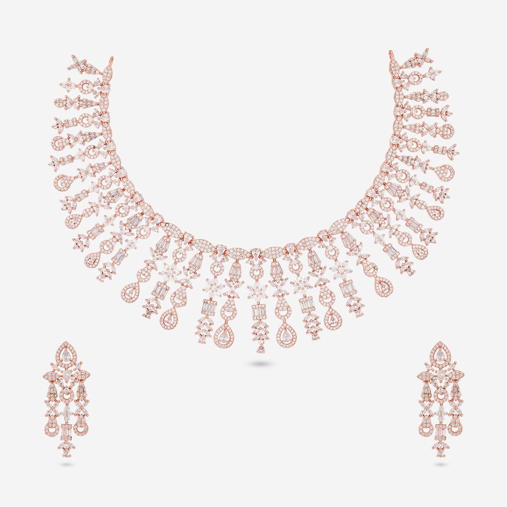 White Rose Gold - Plated Party Wear Zircon Necklace - 463278 : 463278