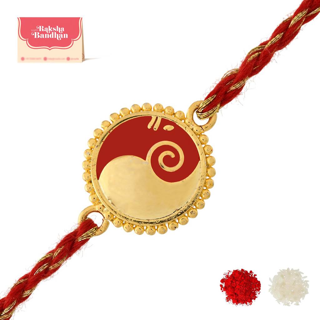Gold Tone Sterling Silver Stylized Thread Ganesha Rakhi For Him : 8905124531411