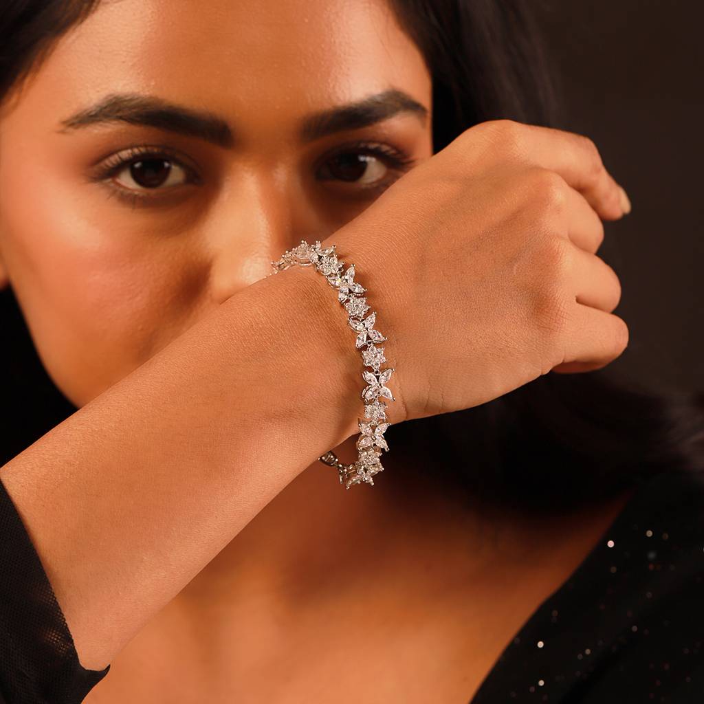 Sparkling Elegance Flora Bloom American Diamond Tennis Bracelet : 8905124553703