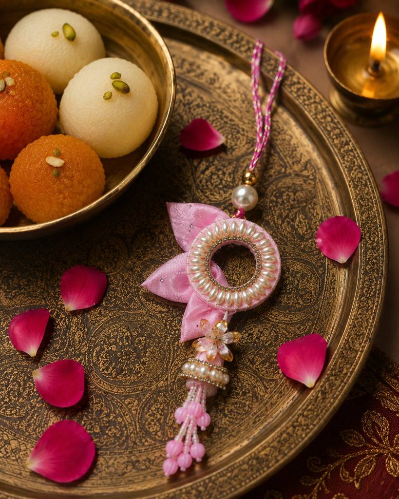 Pearl Petal Bow Lumba Rakhi : ANRK039