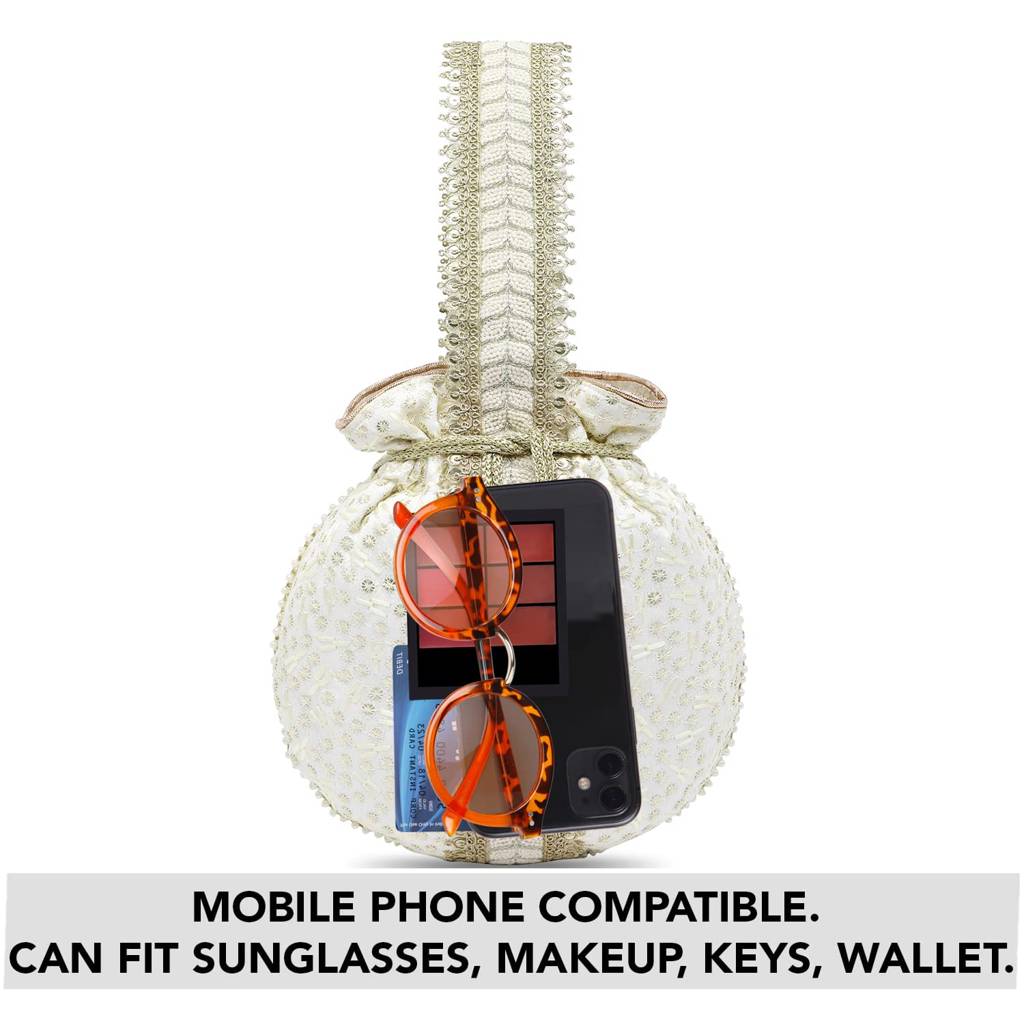 Potli Bags For Women Evening Bag Clutch Ethnic Bride Purse With Drawstring(P93Br) : P93W
