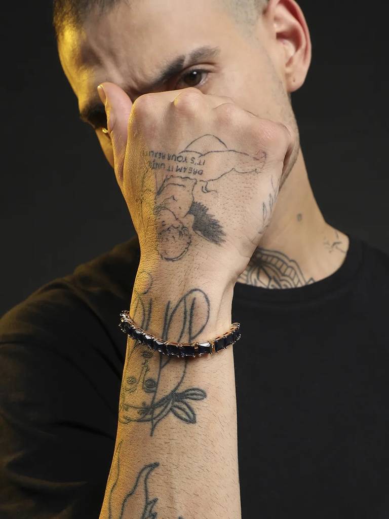 Men'S Geometric Stone Tennis Bracelet - Sapphire Blue : FABR1098