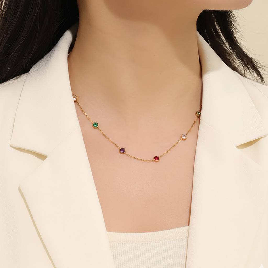 Multi-Color Crystal Studded Gold Plated Fancy Chain Necklace Jewellery For Women & Girls : PX9CH171GML