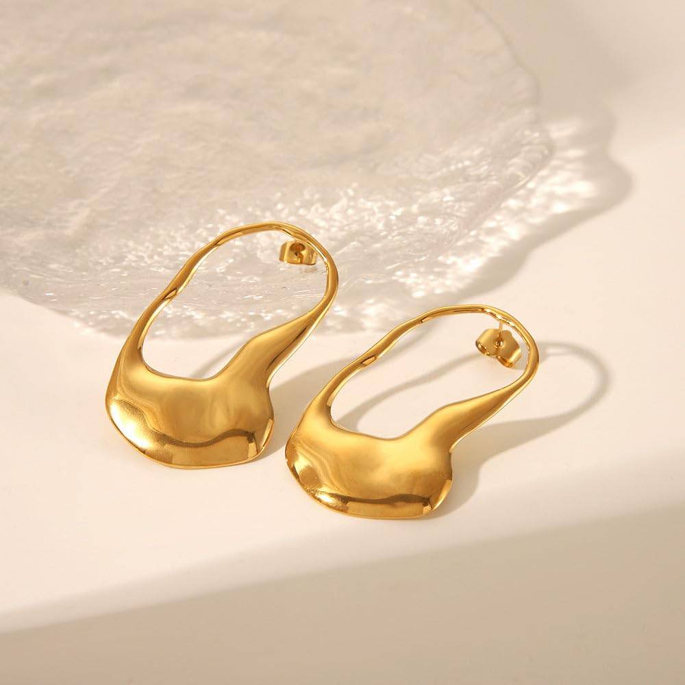 Rhea Fluid Gold Hoops - Gold | 18K Gold Plated | Waterproof, Hypoallergenic & Anti-Tarnish : DSVDYJ05250075
