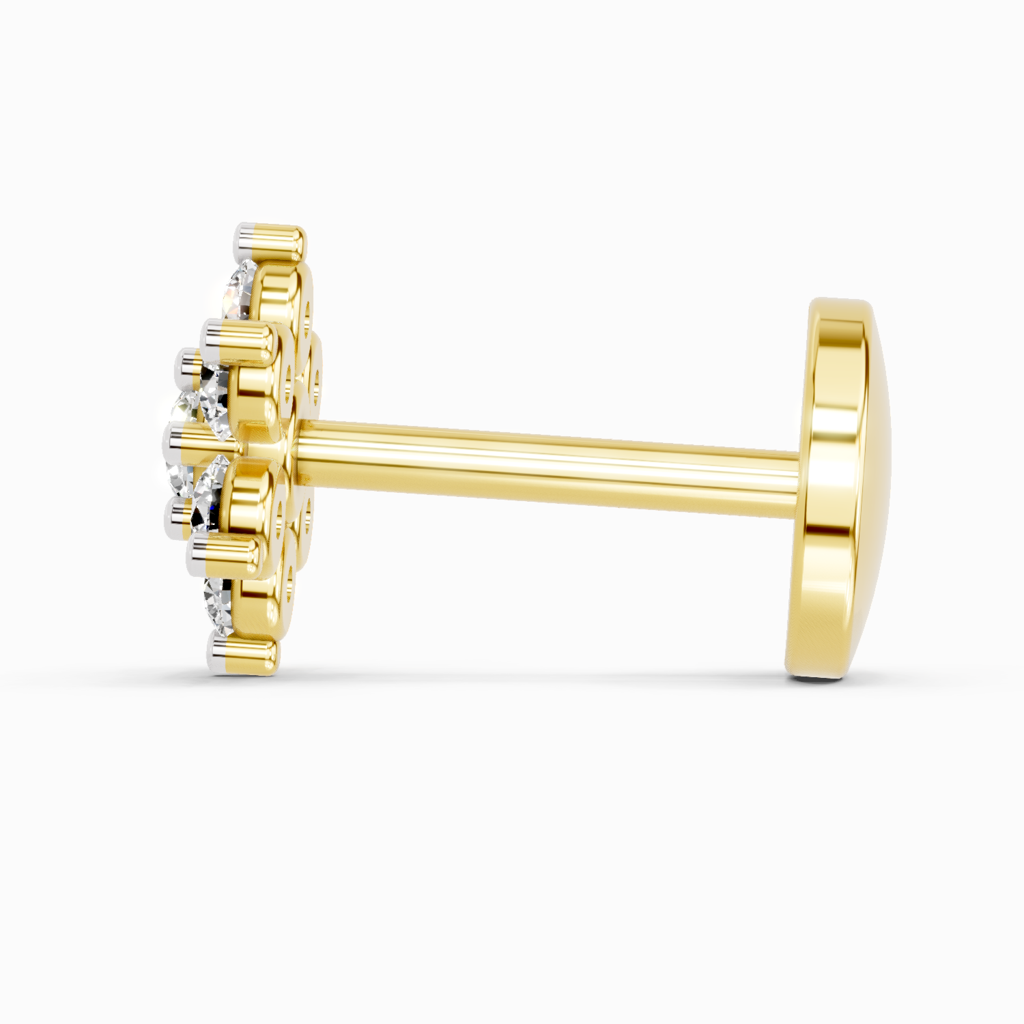 Lab Grown Diamond 0.11Ct -- Pear 925 Sterling Silver Gold Plated Floral Nosepin : SQNP8516-NP-925S-0.11CT