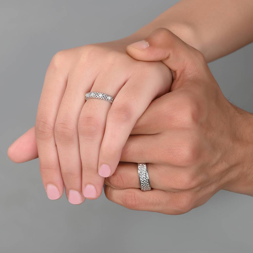 925 Sterling Silver Valentine'S Day Collection Cz Gems Couple Band Rings : 8905124492231