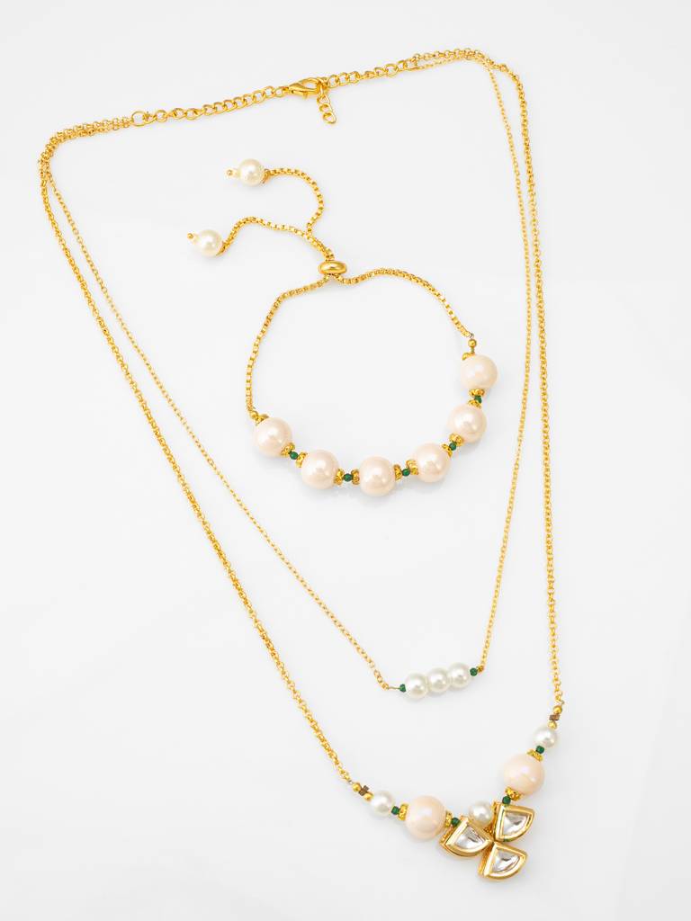 Pearl Beaded Necklace And Bracelet Set : NK4473