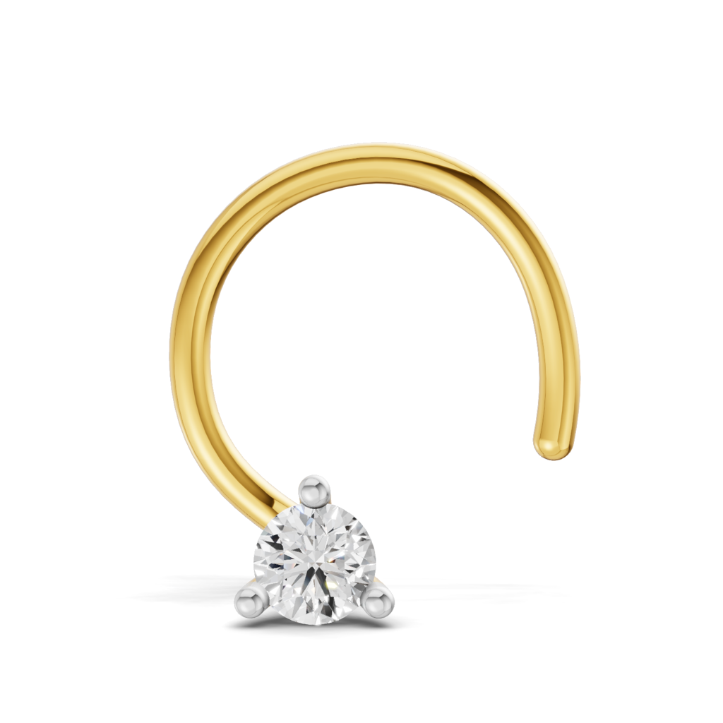 Lab Grown Diamond 0.01 Carat 925 Sterling Silver Gold Plated Solitaire Wire Nosepin : SQNP20529-NPW-925S-001CT