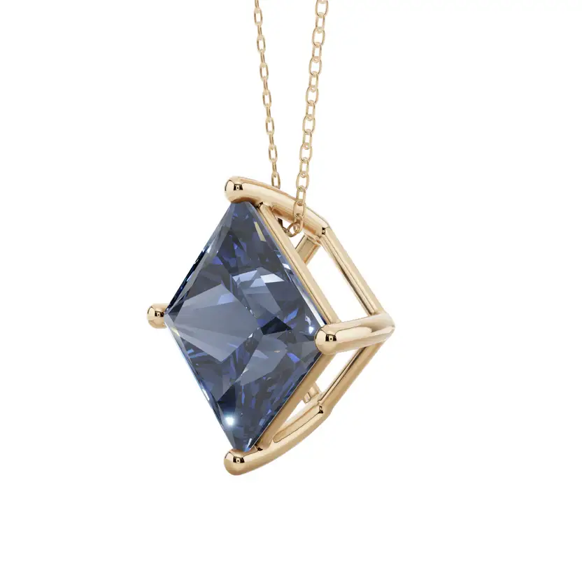Blue Princess Solitaire Semi Silver Pendant Necklace : PRCS-BLU-10-SM-G-C