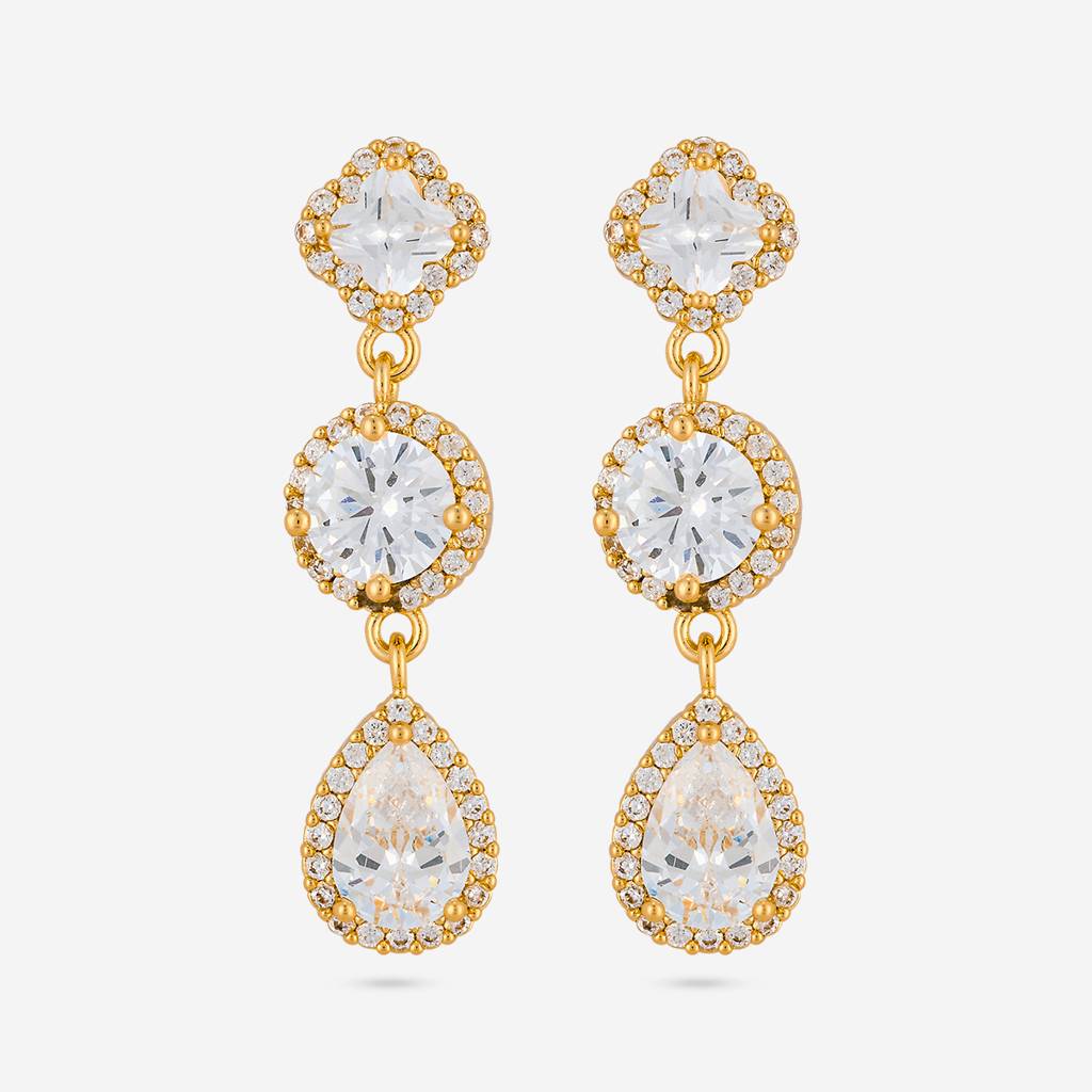 White - Plated Casual Wear Trendy Zircon Earring - 467015 : 467015