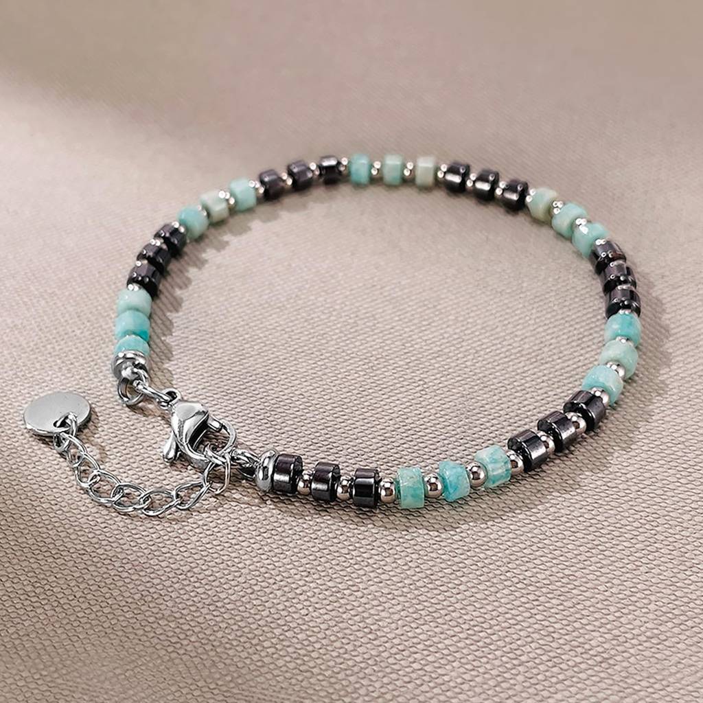 Silver Plated Mint Beads Studded Openable Bracelet Contemporary Jewellery For Men & Boys : PX9B204MNT