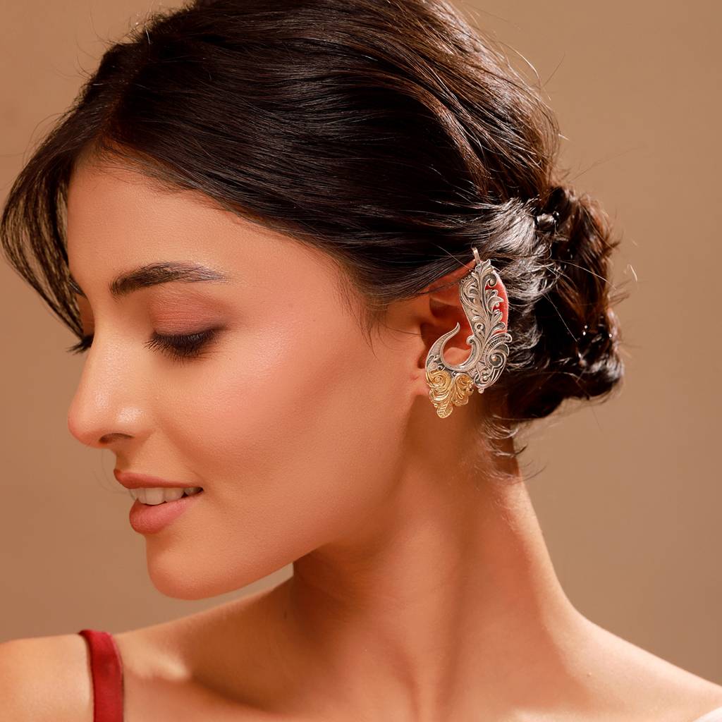 Mor Feather Ear Cuff Dual Tone Earrings - Antique Elegance : 8905124582666