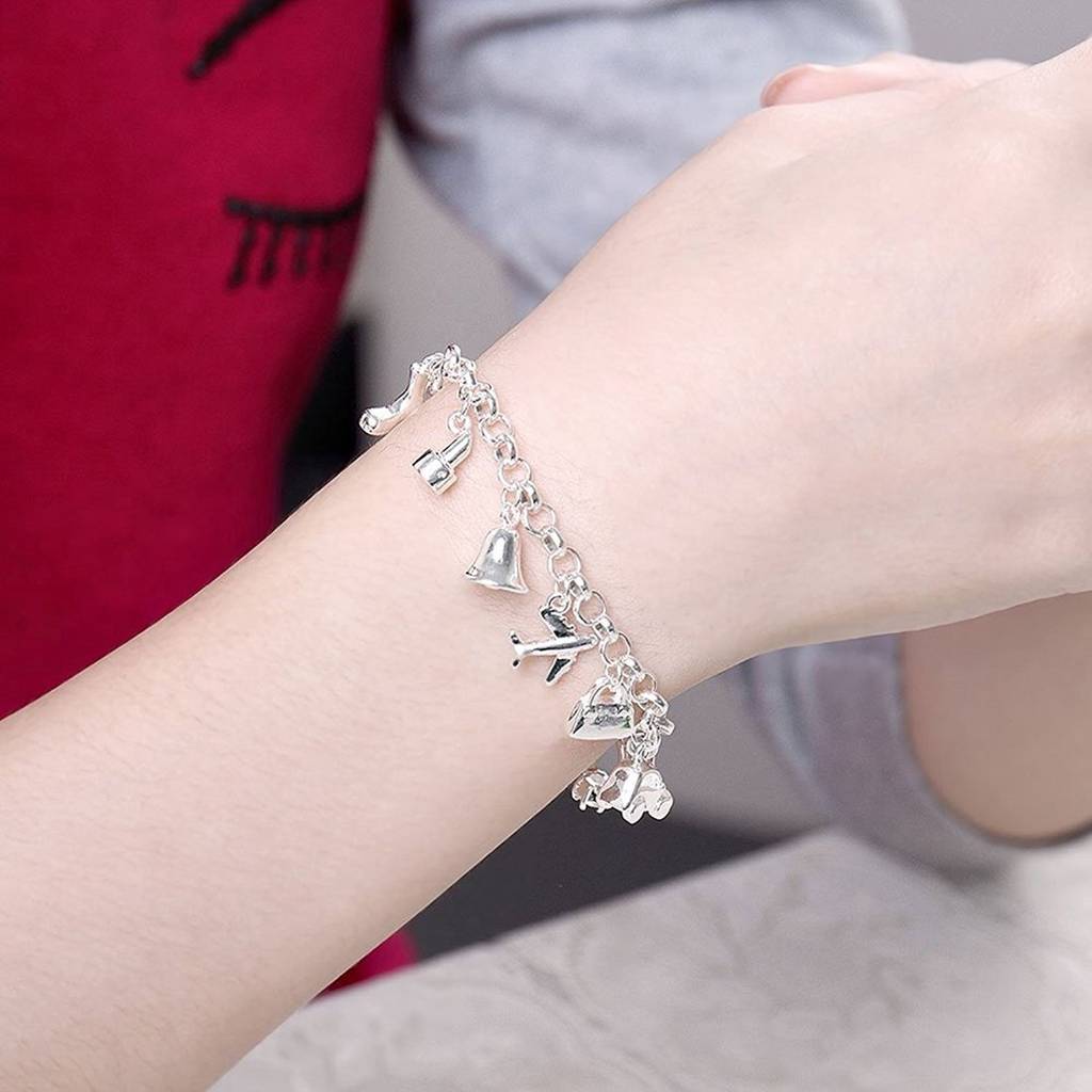Jolly Charms 925 Sterling Silver Plated Charm Bracelet For Girls & Women : PX8B09