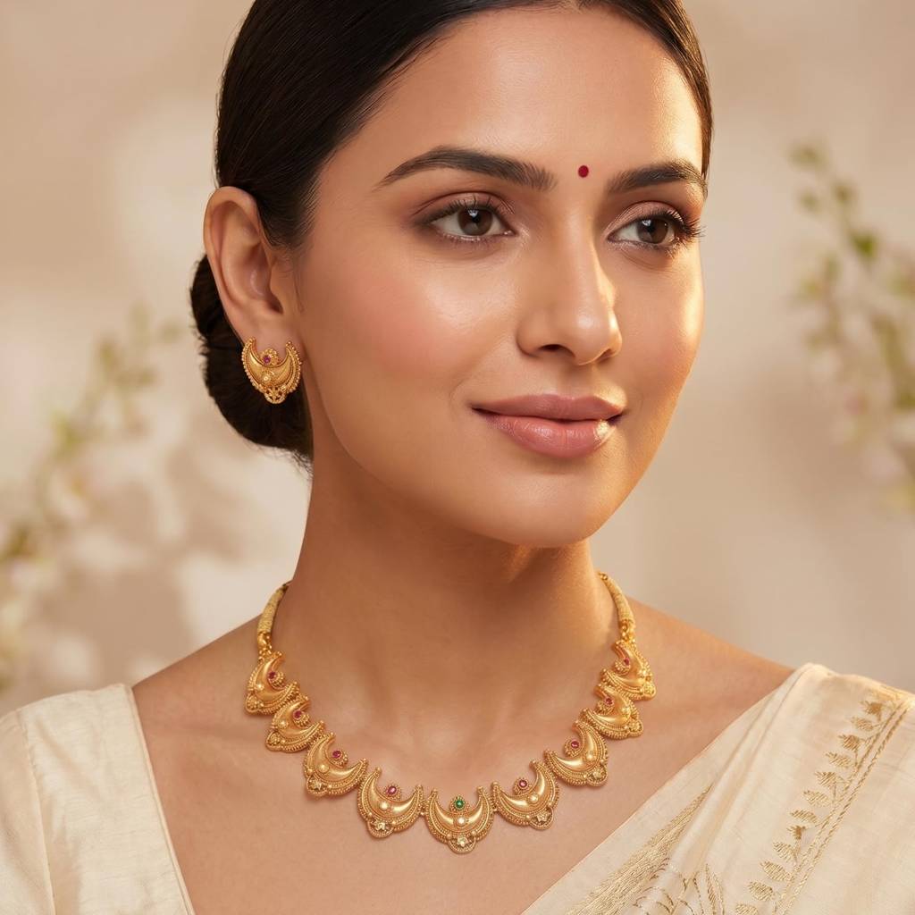 Gold Plated Green Rani Pink Ethnic Necklace Earrings Set For Women : PF109N02RPG