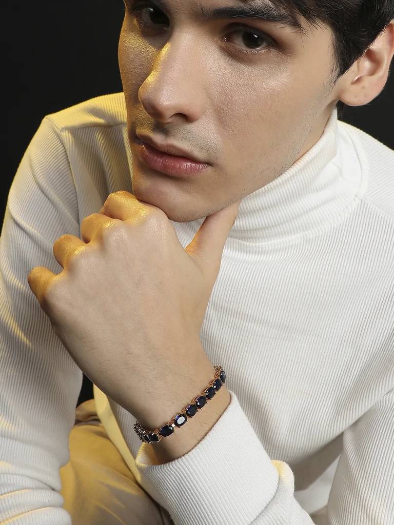 Men'S Oval Stone Tennis Bracelet - Sapphire Blue : FABR1097