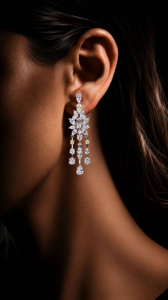 925 Silver Yellow Diamond Bridal Necklace Set With Matching Earrings | Luxury Cocktail Cz Wedding Jewellery Set Fo : TNS9112_2