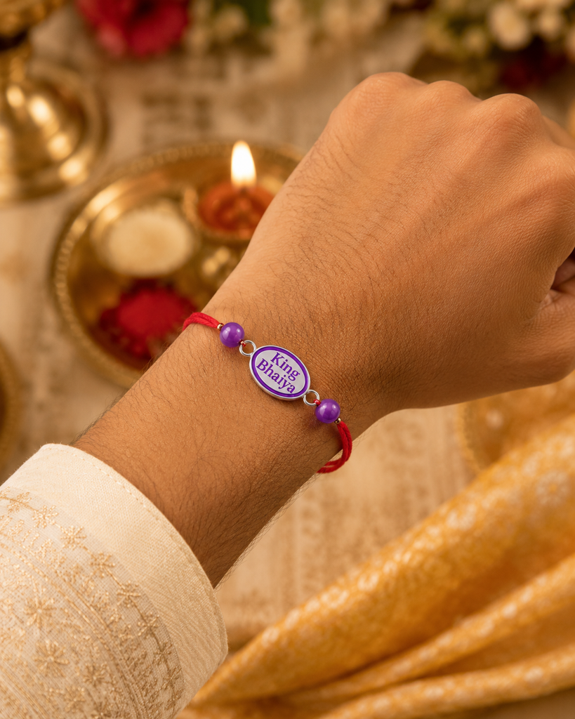 925 Sterling Silver King Bhaiya Premium Designer Rakhi With Roli-Chawal Set : SMK-RKH-013