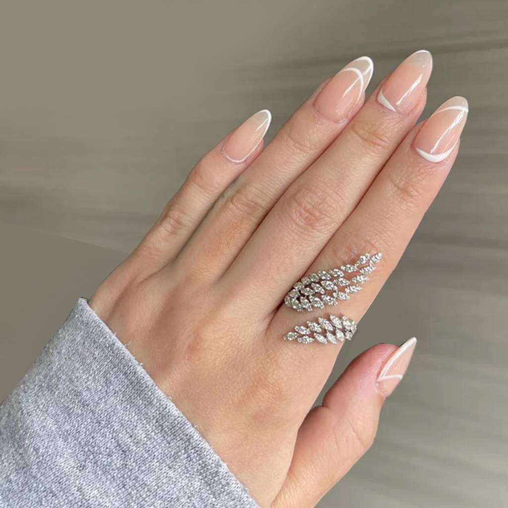 Silver Plated Cubic Zirconia Studded Leaf Style Finger Ring Contemporary Jewellery For Women & Girls : PX8R144