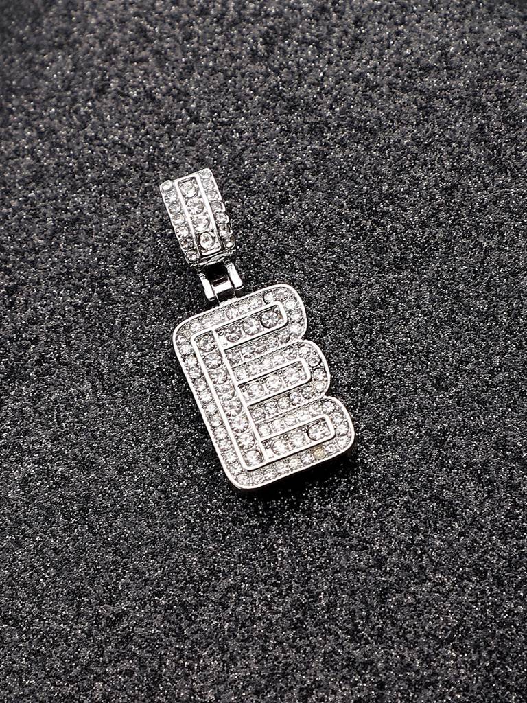Men'S Embellished Alphabet Pendant Necklace - Silver : FANC1071-E