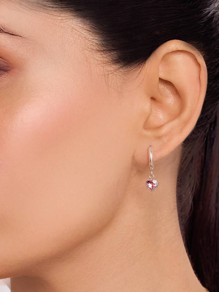 Rohdium Plated Blush Heart Drop Earrings Stainless Steel Waterproof & Anti-Tarnish : E76SJSS0S