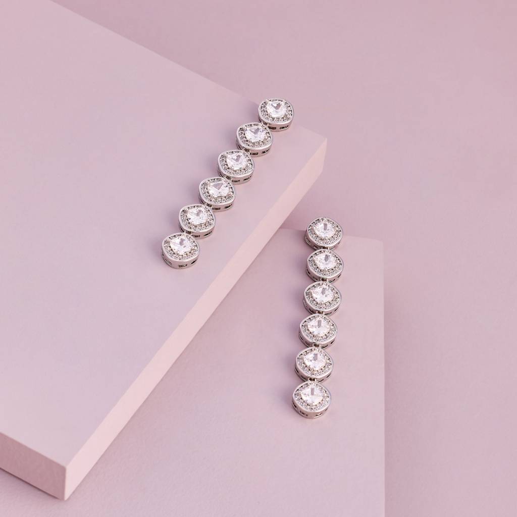 White - Plated Casual Wear Trendy Zircon Earring - 466896 : 466897