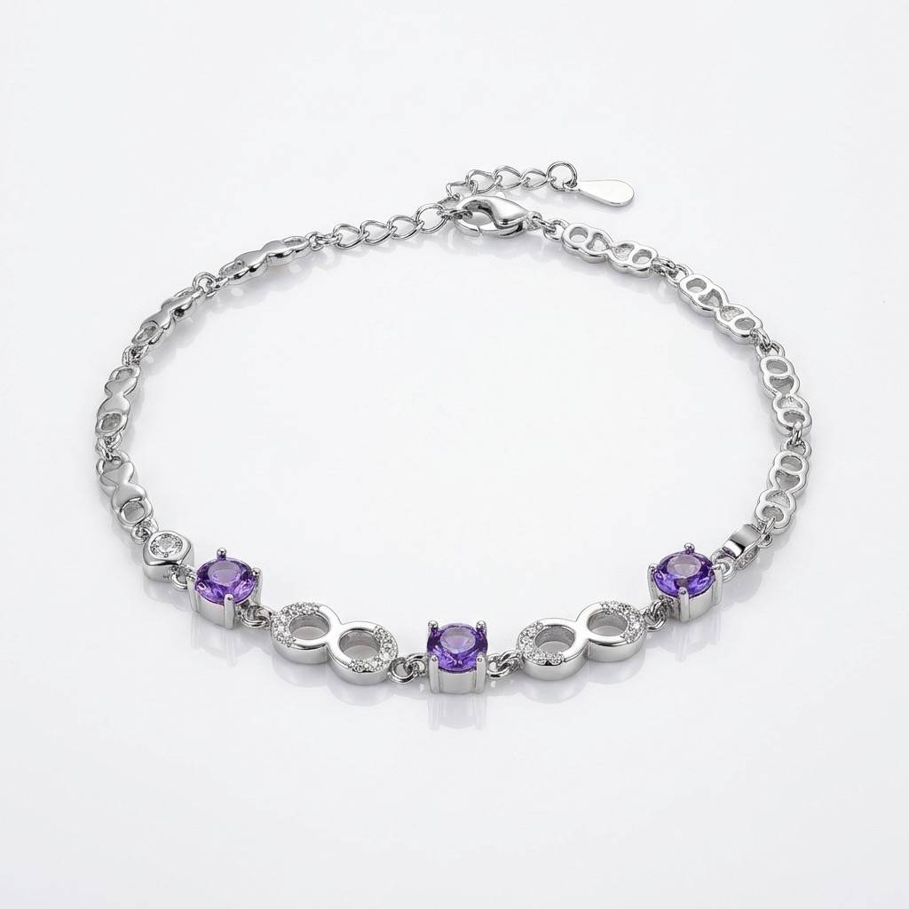 Misty Purple Stone 925 Silver Bracelet : LBR-200006