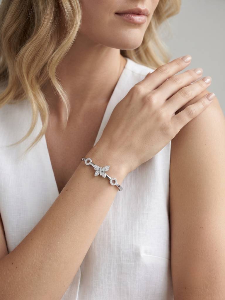 925 Silver Flutter Grace Butterfly Bracelet For Women : BR-50