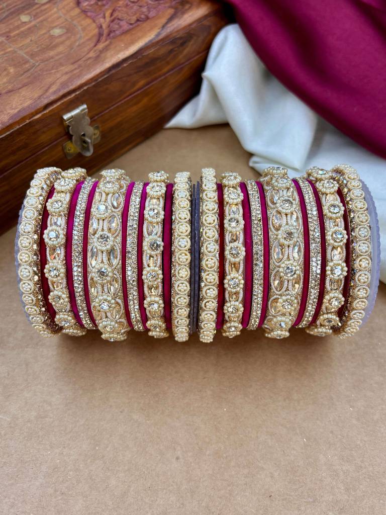 Velvet Bangles Set | Elegant Traditional Party Wear Bangles : HB-40-24-RANI
