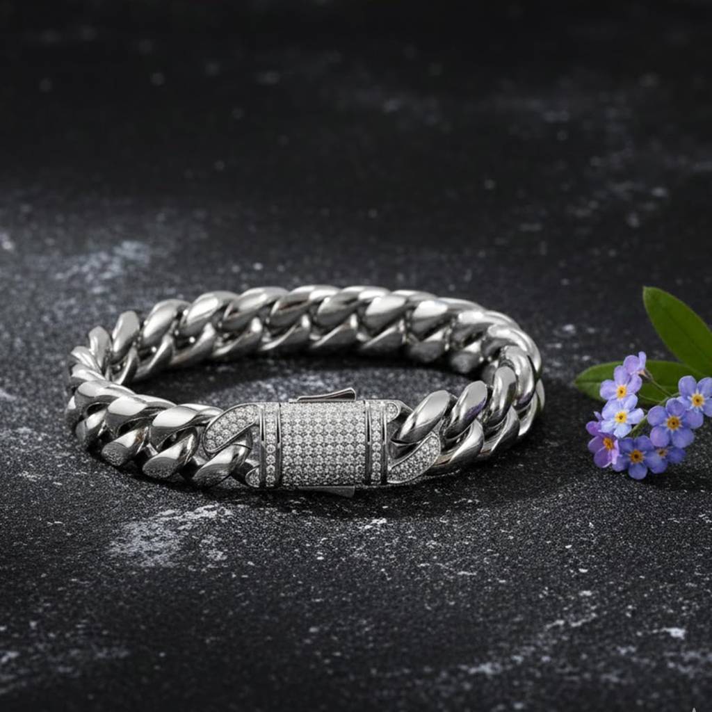 Silver Plated Cuban Link Chain Pattern Openable Bracelet Jewellery For Men & Boys : PX5SB81S