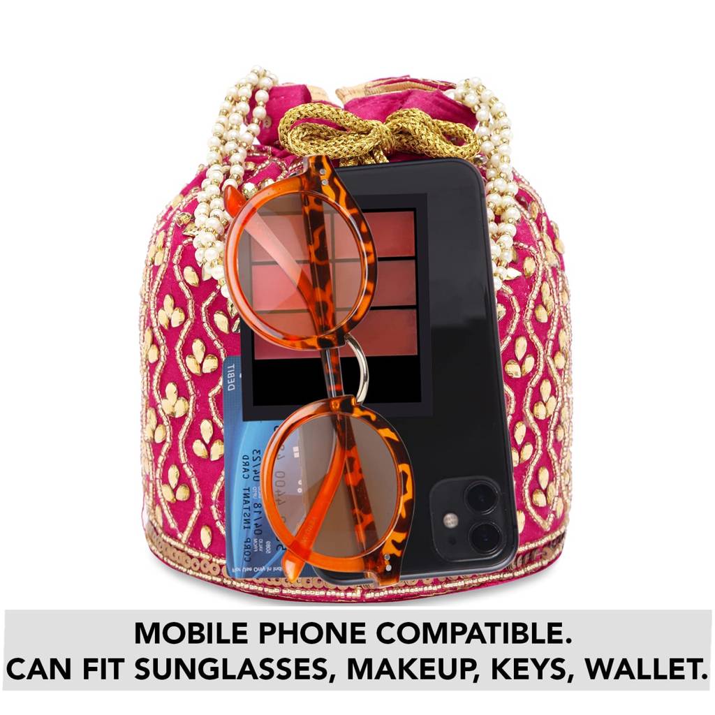 Embroidered Potli Bag For Women Handmade Ethnic Purse Evening Handbags Stylish Bridal Fashion Clutch Bag Gift For Girls : P88RP