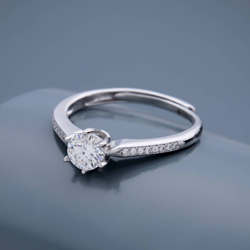 White - Plated Office Wear Silver Finger Ring - 448507 : 448508