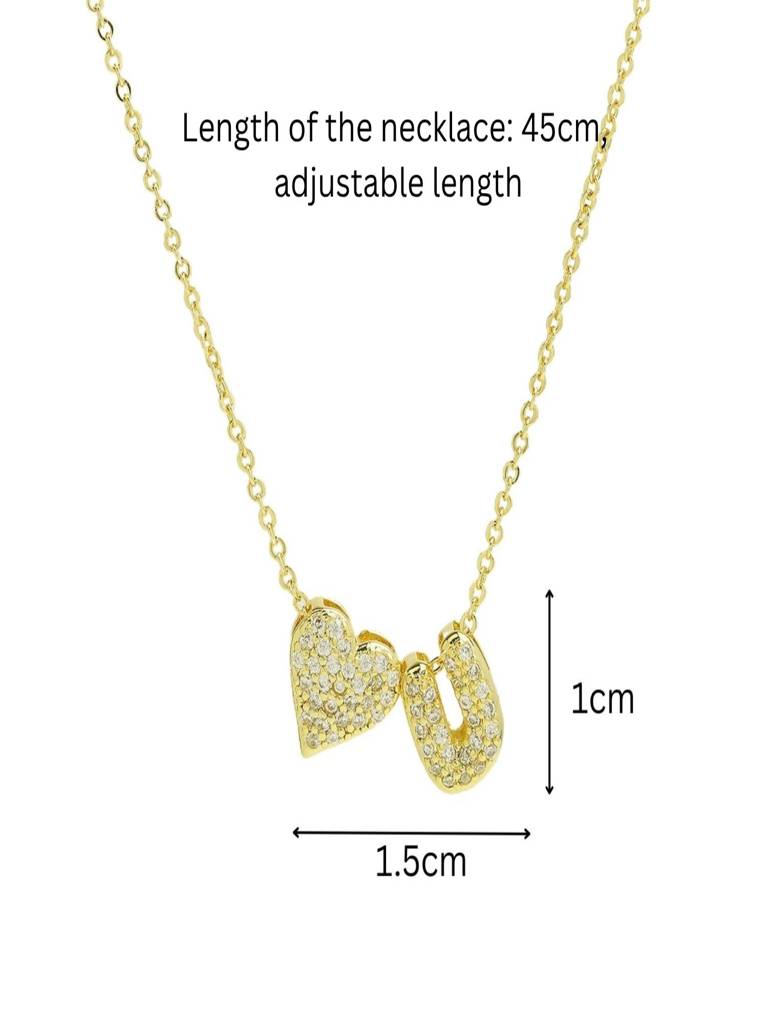 Reversible Initial Letter & Heart With Zircons Gold Plated Antitarnish Pendant : ABY0226P201GU