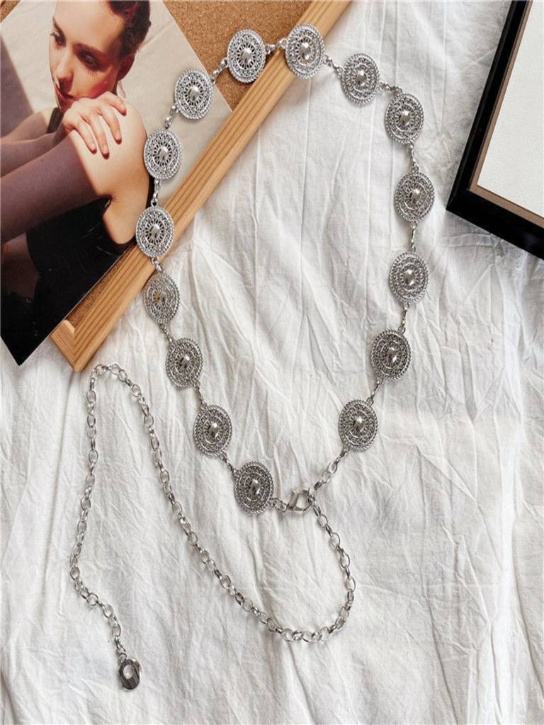 Silver Plated Coin Anti-Tarnish Belt Waist Chain : AMQ0426WC84S