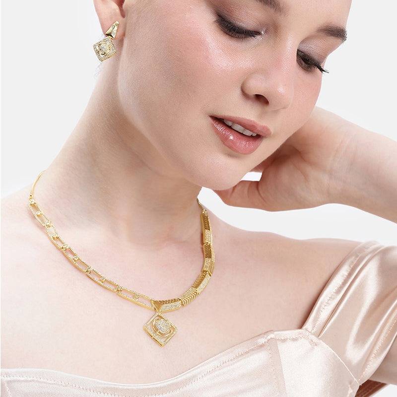 Glam Cz Necklace Set|Square Halo Shape|Celebration Wear : AD-895-IGWENKER
