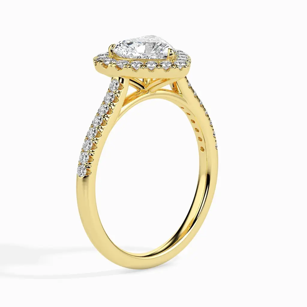 1 Carat Heart Solitaire Ring With Halo In Diamond Band : 09kWhiteZNR161F10