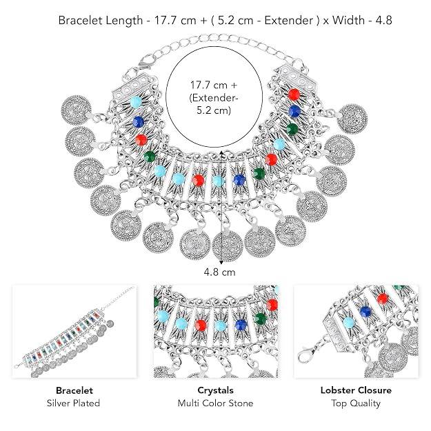 Crystals Studded Coin Tassels Bracelet Ethnic Jewellery For Women & Girls. : PX9B177OX