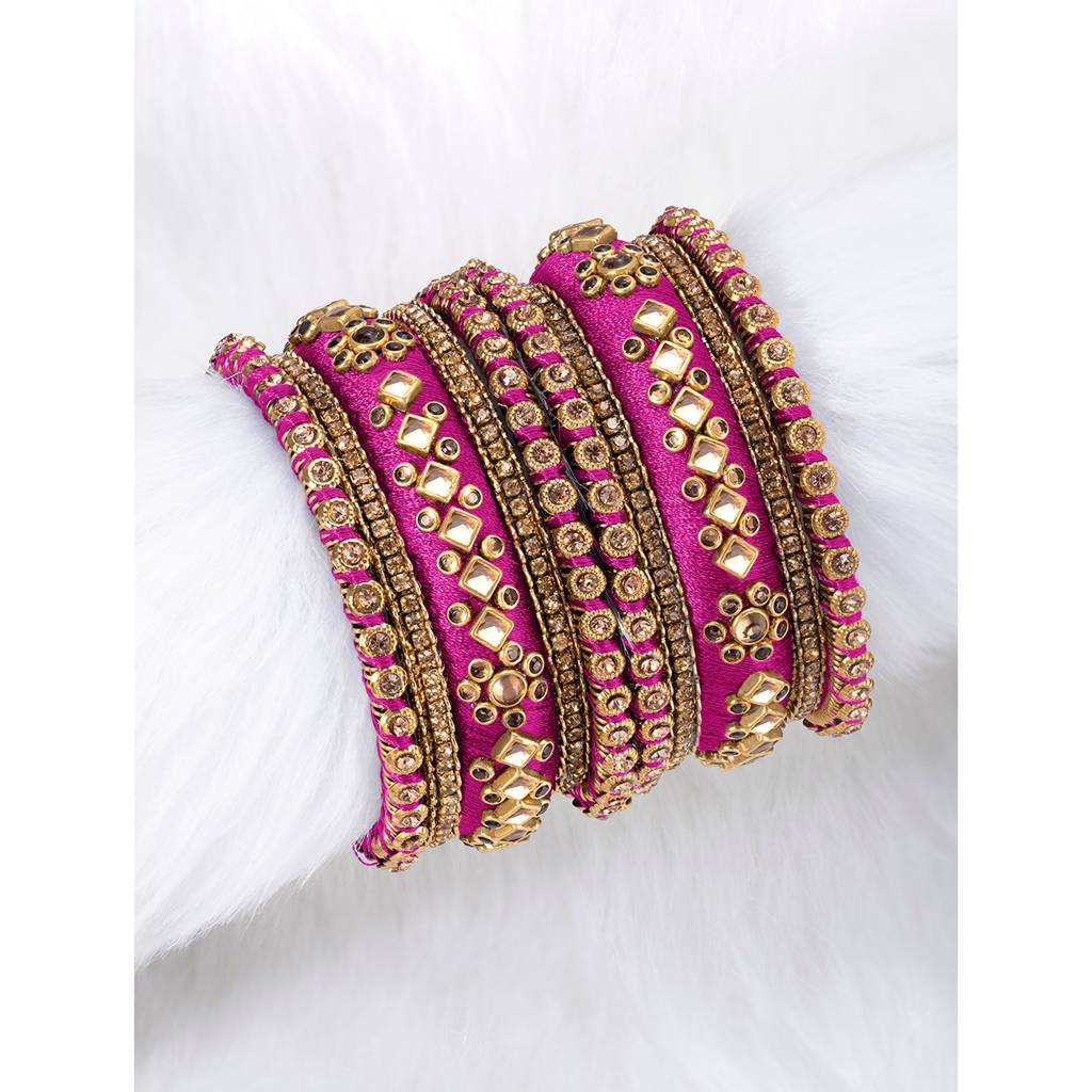 Peora Velvet Matching Fancy Silk Thread Chuda Bangle Set Navratri Gift For Women : PF51B46RP