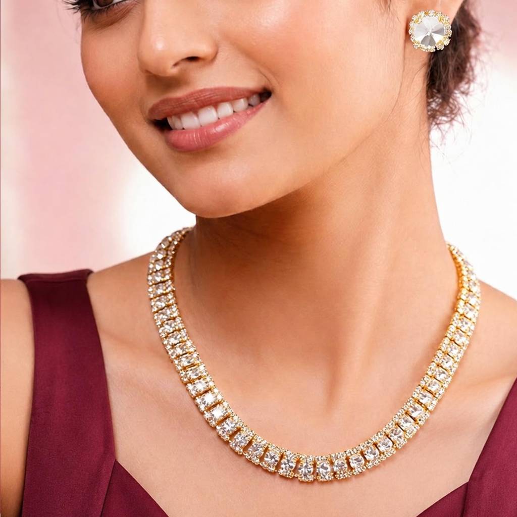 Gold Plated Classic Necklace Earrings Set For Women & Girls : PX9N96G